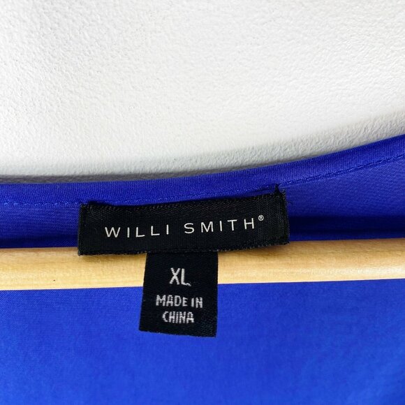 WILLI SMITH Blouse Womens Size XL Blue Tie Neck Sleeveless Tank Top Shirt Cami - Picture 2 of 3